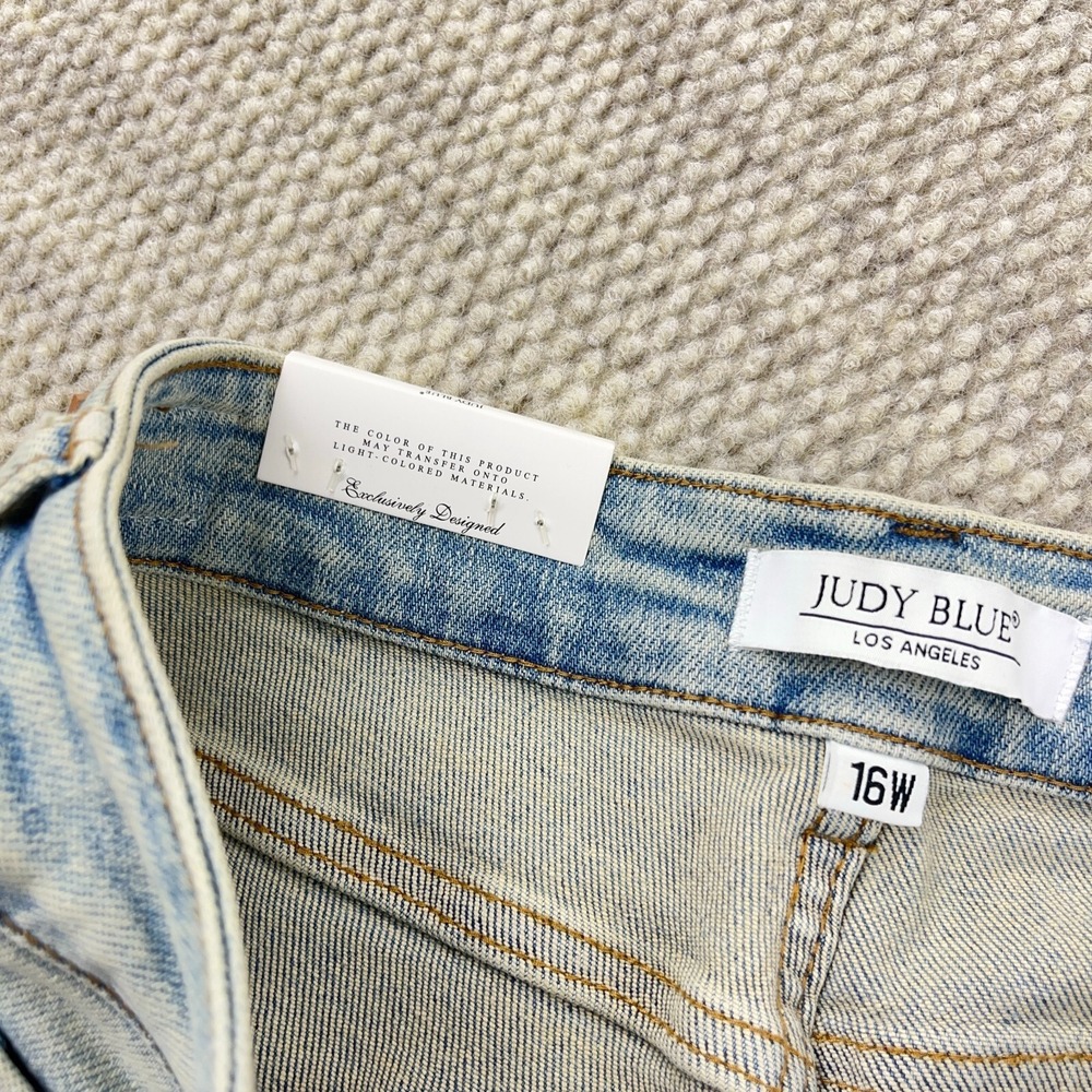 Judy Blue Jeans Women 16W Straight Leg High Waist Light Wash Distressed Holes - Picture 5 of 16
